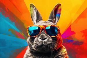 cool rabbit with sunglasses on colorful background photo