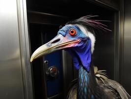 close up of a colorful bird with a large beak photo