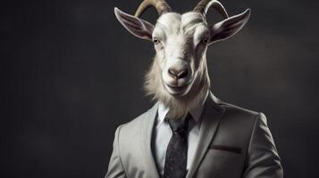 Dressed up goat in suit and tie photo