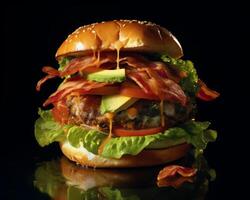 Delicious cheeseburger with bacon and avocado photo