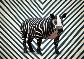 Zebra standing in front of abstract geometric background photo