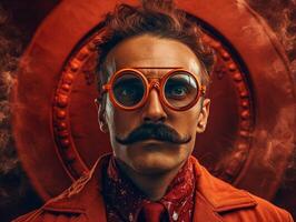 Mysterious man in vintage attire and glasses photo