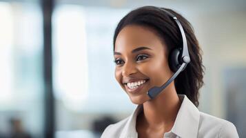 Smiling customer service representative with headset photo