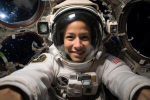 Smiling astronaut in spacesuit photo
