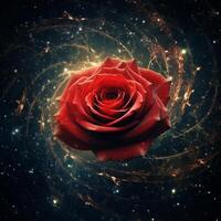 Vibrant red rose in a magical, sparkling environment photo