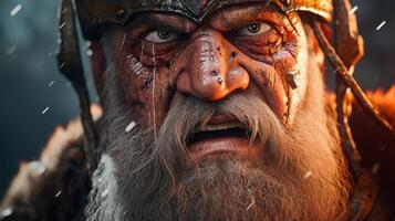 Fierce viking warrior with intense expression photo