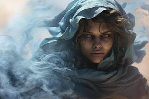 mysterious hooded figure in the mist photo