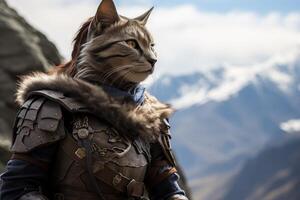 Adventurous cat in fantasy armor photo