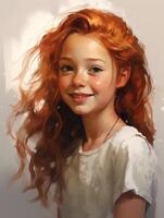 Smiling young girl with curly red hair photo