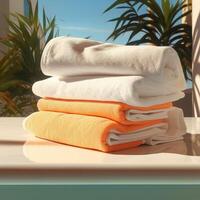 Stacked towels in tropical setting photo