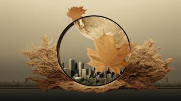 autumn cityscape in a circular frame photo