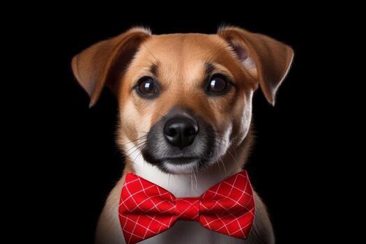 Adorable dog wearing a red bowtie photo