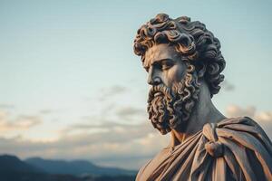 Statue of an ancient greek philosopher with curly hair and beard photo
