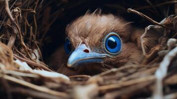 Close up of a birds eye in a nest photo