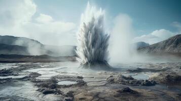Explosive volcanic eruption in desolate landscape photo