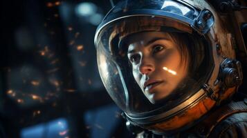 Astronaut in space suit with fiery background photo