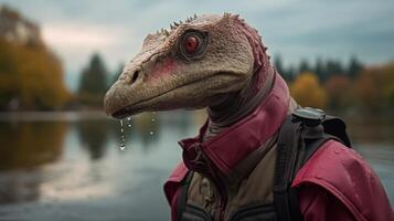 Adventurous dinosaur exploring the wilderness photo