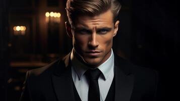 dashing businessman in a dark suit and tie photo