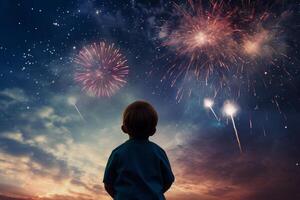 Watching the fireworks display in the night sky photo