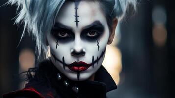 dark and mysterious face with striking makeup photo