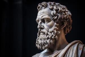 ancient greek statue of a bearded man with curly hair photo