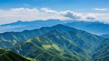 Breathtaking mountain landscape with rolling hills and valleys photo