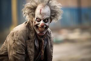 creepy clown with menacing expression photo
