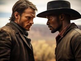 two men facing off in the desert photo