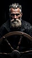 Rugged old man with long beard and intense expression photo