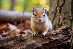 Curious squirrel on tree branch photo