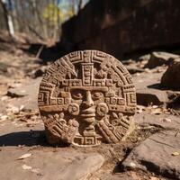 Intricate carved stone with ancient symbols and patterns photo