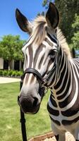 Closeup of a zebras face photo
