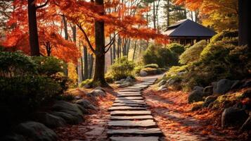 Autumn path through vibrant forest landscape photo