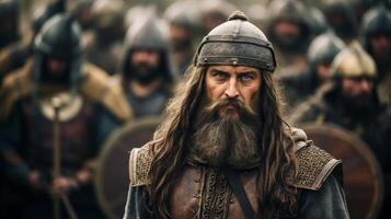 Bearded warrior in medieval armor photo