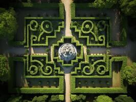 Intricate green hedge maze with geometric patterns photo