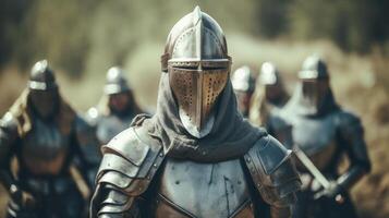 medieval knight in armor standing in front of group photo