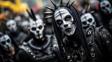 Punk rock style character with spiked mohawk and face paint photo