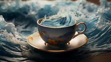 Surreal ocean wave in a teacup photo