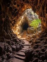 Enchanting cave interior with natural light photo