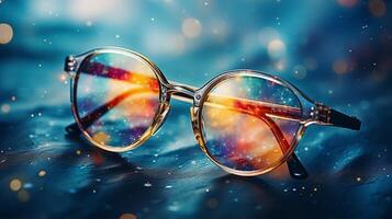 Colorful cosmic eyeglasses reflecting the universe photo