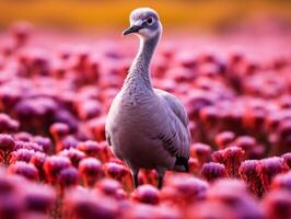Dove in vibrant flower field photo