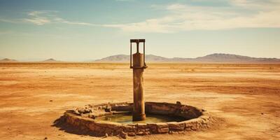 Abandoned well in desert landscape photo