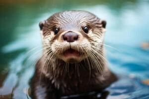 close up portrait of a curious otter photo