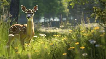 Deer in a lush forest meadow photo