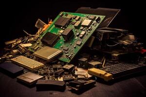 Closeup of computer hardware components and circuit board photo