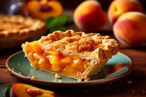 Homemade peach pie with fresh fruit photo