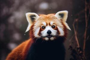 Curious red panda looking at camera photo