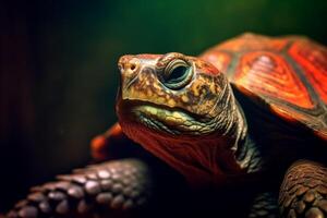 close up of a colorful turtle with a detailed shell photo