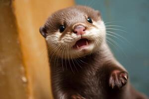 Cute Otter with Whiskers Smiling photo