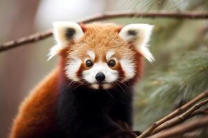 Adorable red panda looking curiously photo
